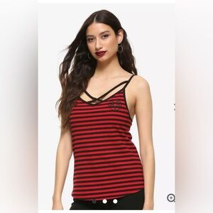 Hot topic Red and black striped Strappy pentagram tank top